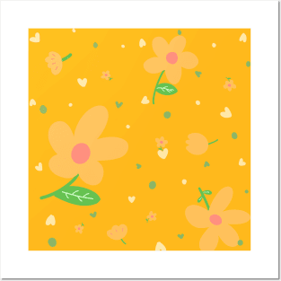 Yellow Flower seamless pattern drawing Posters and Art